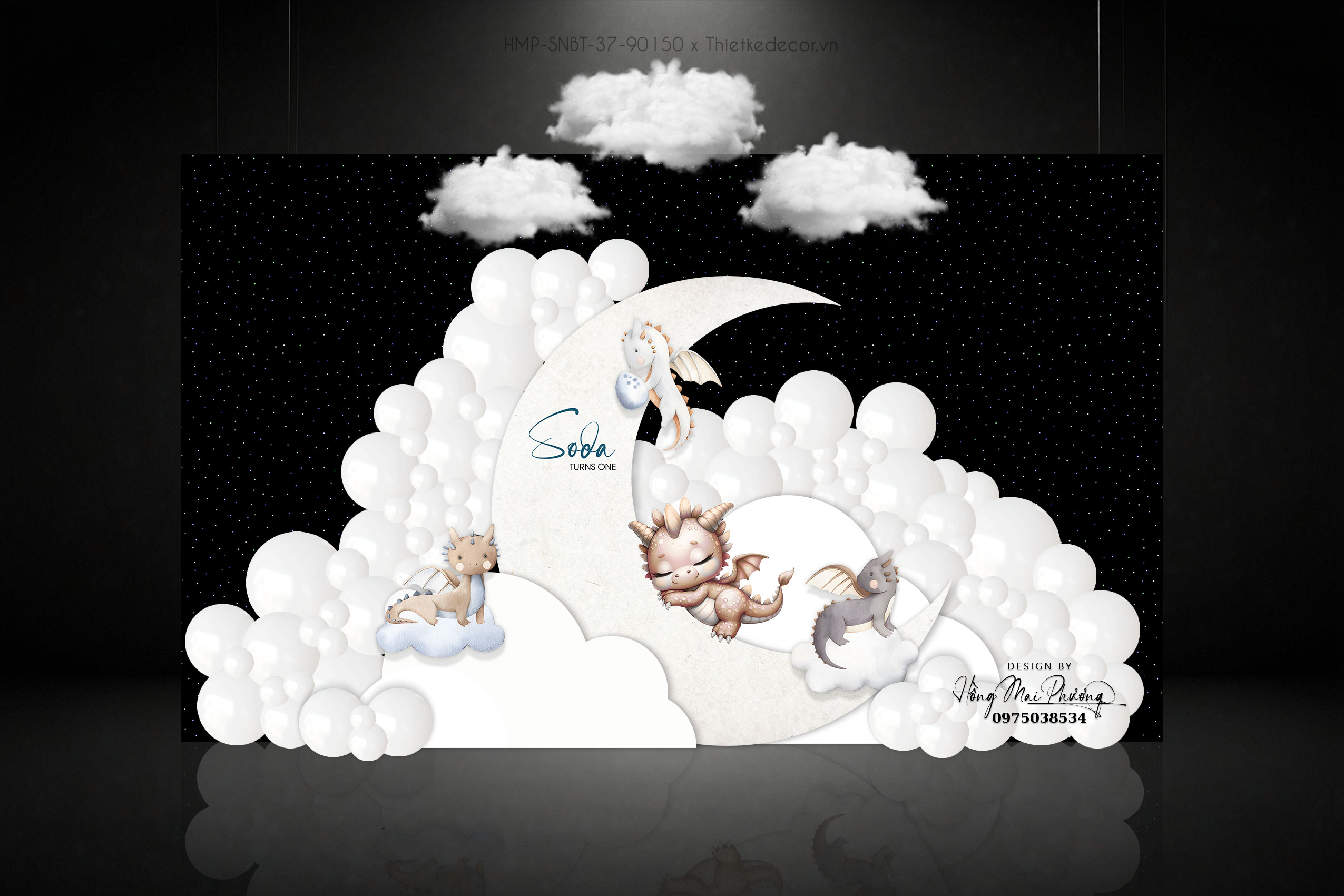 Sinh nhật bé trai tuổi rồng tone trắng mây trăng bồng bềnh